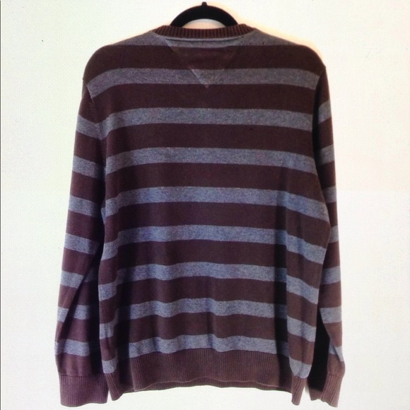 💋Tommy Hilfiger Stripe Logo Cotton V Neck Sweater - Picture 2 of 8